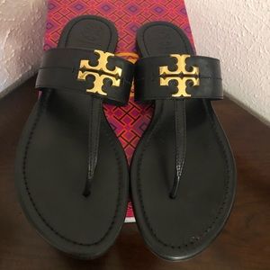 Tory Burch Everly Backless Flat Thong Sandal Sz 8 (calf leather)